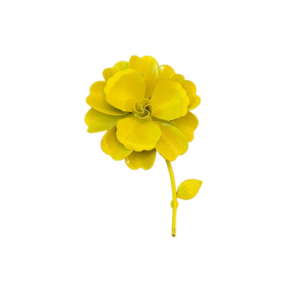 Vintage  Costume Jewelry Yellow Flower Brooch Pin Dimensional